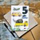 A fifth birthday card for the special five year old in your life!  It features bugs and beasties hitching rides on toy cars in the long grass.  And, of course, it has a number ‘5’.