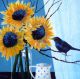 Blackbird & Sunflowers by Denny Webb