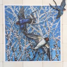 Swallows and Blossom Square Poster Print By Driftwood Designs