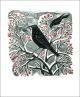 Blackbird & Berries linocut by Angela Harding