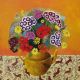 Sweet Williams in a Yellow Teapot by Lesley McLaren