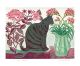 Roses and Freesia linocut- Richard Bawden Art Greeting Card