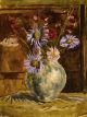 VANESSA BELL Still life of flowers in a vase, violet and pink chrysanthemum|late 1940s