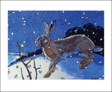 Winter Hare II linocut by Andrew Haslen 