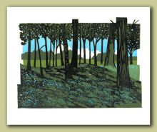 Bluebell Wood Greeting Card by Ian Phillips Linocut Artist 
