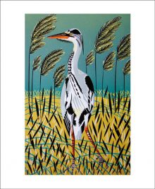 Heron Linocut by Cathy King Greeting Card