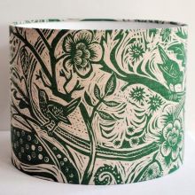 Forest Green Handmade Drum Lampshade in St Jude's Wren fabric by Mark Hearld 