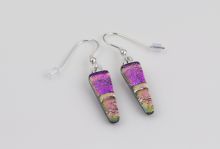 Pink dichroic drop earrings By Sarah Hill